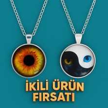 Ikili Ürün Fırsatı ! Metal Üzerine Cam Koruyucu Nazar Göz ve Ying Yang Kolye