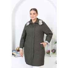 Kadın Uzun Suya Dayanıklı Kapitone Kapüşonlu Kapitone Mont Büyük Beden Kapitone Ekoseli Kapitone