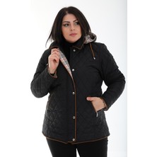 Baharlık Ekoseli, Kapitone Mont, Kapüşonlu Mont, Büyük Beden, Su Itici, Biyeli, Vizon