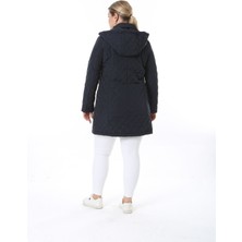 Kadın Uzun Suya Dayanıklı Memory Kumaş Kapüşonlu Mont Büyük Beden Mont