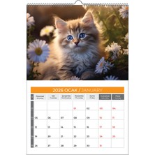 2026 Kedi Duvar TAKVİMİ-33X48 cm Ebat- Planlama Seçeneği Ile Birlikte