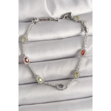 Pirinç Gümüş Renk Renkli Zirkon Taşlı Damla Taş Model Kadın Bileklik