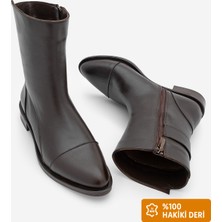 Marjin Kadın Hakiki Deri Günlük Bot Fermuarlı Tekas Kahve