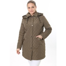 Kadın Uzun Suya Dayanıklı Memory Kumaş Kapüşonlu Mont Büyük Beden Mont