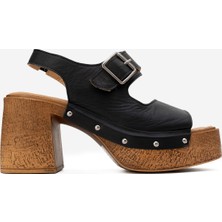 Dericlub Kadın Platform Topuk Takunya Sandalet Gerçek Deri Zy 8247 Siyah