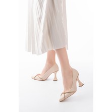 Kadın Ayakkabı K-10 Bej Günlük Sarmal Taşlı Topuklu Kadın Ayakkabı