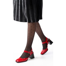 Kadın AYAKKABIİNF-40450 Kırmızı Rugan Günlük Arkası Açık Topuklu Bayan Ayakkabı