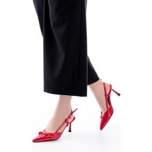 Kadın AYAKKABIİNF-2300 Kırmızı Rugan Günlük Arkası Açık Fiyonklu Topuklu Bayan Ayakkabı