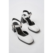 Kadın AYAKKABIİNF-40450 Beyaz Rugan Günlük Arkası Açık Topuklu Bayan Ayakkabı