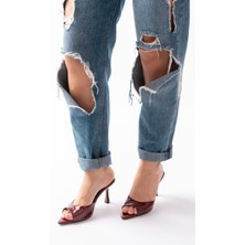 Kadın AYAKKABI716 Bordo Rugan Sivri Burunlu Topuklu Kadın Terlik