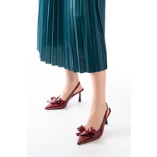 Kadın AYAKKABIİNF-4501 Bordo Rugan Günlük Arkası Açık Fiyonklu Topuklu Bayan Ayakkabı