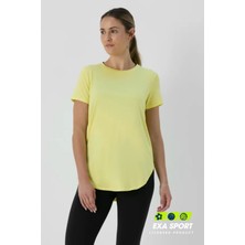 Kadın Sporcu Tişört Sarı Nefes Alabilir Hızlı Kuruyan Rahat Kesim Fitness Yoga Koşu Antrenman Üstü