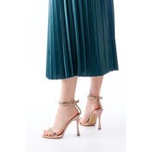 Kadın Ayakkabı A-30 Rose Taş Aksesuarlı Platformlu Topuklu Kadın Terlik