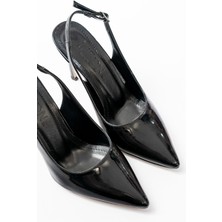 Kadın AYAKKABIST-1153 Siyah Rugan Günlük Arkası Açık 9 cm Topuklu Kadın Ayakkabı