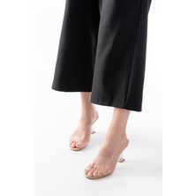 Kadın AYAKKABIS-618 Bej Rugan Çift Bantlı Topuklu Kadın Terlik