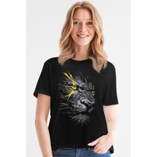 Sarı Gözlü Arslan Siyah Kısa Kollu Kadın T-Shirt