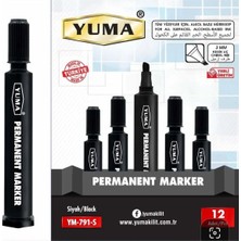 Yuma Siyah 12 Adet Kesik Uçlu Markör Permanent Koli Kalemi Marker Mürekkep 1 Paket