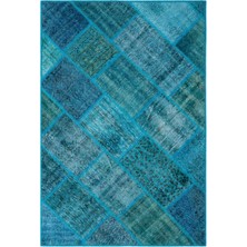 Bespoky 120x180 cm Çok Renkli Turkuaz Patchwork Soyut Halı | Salon Yatak Odası Halısı | UNİQUE-26252