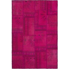 Bespoky Fuşya Yama Patchwork Çiçeksi Halı | Salon Yatak Odası Halısı | UNİQUE-22346