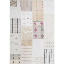 Bespoky Krem Yama İşi Patchwork Geometrik Halı | Salon Yatak Odası Halısı | UNİQUE-1268