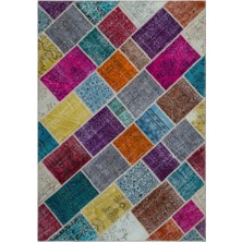 Bespoky 160x230 cm Bej Çok renkli Patchwork Bohem Çeşitli geometrik ve bitkisel Halı | Salon Yatak Odası Halısı | UNİQUE-26487