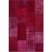 Iskece Kırmızı Eskitme Etnik Modern Desenli Yün Hav Toz Vermez Leke Tutmayan Salon Yolluk Mutfak El Dokuma Halı