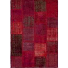 Iskece Kırmızı Eskitme Etnik Modern Desenli Yün Hav Toz Vermez Leke Tutmayan Salon Yolluk Mutfak El Dokuma Halı