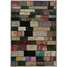 Bespoky El Dokuma Bej Patchwork Yün Halı | El Yapımı Vintage Salon Halısı | %100 Doğal Yün | PATCHWORK-5088