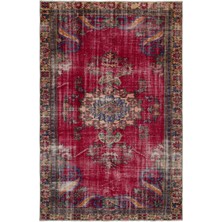 Bespoky 188x288 cm Pembe Kırmızı Medalyonlu Vintage Medalyon Halı | Salon Yatak Odası Halısı | UNİQUE-18627