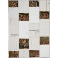 Bespoky Krem Yama (Patchwork) Patchwork Çiçekli Halı | Salon Yatak Odası Halısı | UNİQUE-1181