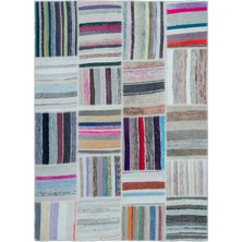 Bespoky Çok renkli Patchwork Bohem Çizgili Halı | Salon Yatak Odası Halısı | UNİQUE-22491