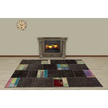 Bespoky Kahverengi Patchwork Vintage Yün Halı | Salon Yatak Odası Halısı | %100 Doğal Yün El Yapımı El Dokuma | PATCHWORK-5141