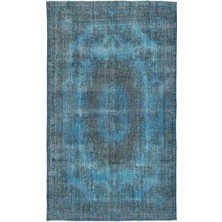 Bespoky 184x308 cm Gri Mavi Medalyonlu Vintage Bitkisel Halı | Salon Yatak Odası Halısı | UNİQUE-12012