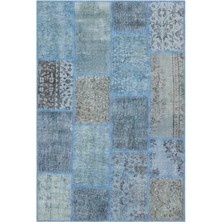 Bespoky 120x180 cm Mavi Patchwork Vintage Karışık desenler Halı | Salon Yatak Odası Halısı | UNİQUE-31154