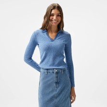 Nautica Kadın Mavi Uzun Kollu Polo Yaka T-Shirt 47K200T.4MY