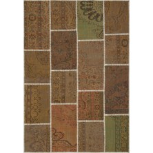 Bespoky Kahverengi Yama işi Patchwork Geleneksel Halı | Salon Yatak Odası Halısı | UNİQUE-33941