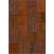 Bespoky Kahverengi Patchwork Vintage Soyut Halı | Salon Yatak Odası Halısı | UNİQUE-33918