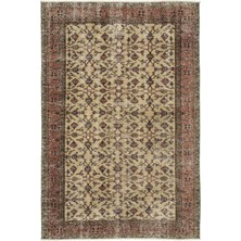 Bespoky 163x245 cm Mor Bej Çiçekli Vintage Bitkisel Halı | Salon Yatak Odası Halısı | UNİQUE-12821