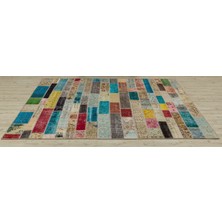 Bespoky Bej Vintage Patchwork Yün Halı | Salon Yatak Odası Halısı | %100 Doğal Yün El Yapımı El Dokuma