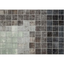 Bespoky Gri Patchwork Vintage Yün Halı | Salon Yatak Odası Halısı | %100 Doğal Yün El Yapımı El Dokuma | PATCHWORK-5931