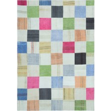 Bespoky 160x230 cm Bej Çok renkli Patchwork Bohem Geometrik Halı | Salon Yatak Odası Halısı | UNİQUE-25362