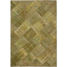 Bespoky Yeşil Patchwork Bohem Geometrik Halı | Salon Yatak Odası Halısı | UNİQUE-20978