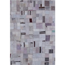 Bespoky 160x230 cm Mor Açık Gri Yama Bohem Geometrik Halı | Salon Yatak Odası Halısı | UNİQUE-32991