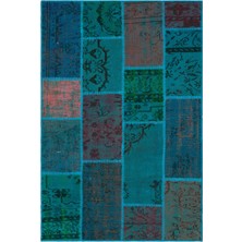 Bespoky Turkuaz Patchwork Bohem Çeşitli Halı | Salon Yatak Odası Halısı | UNİQUE-33149