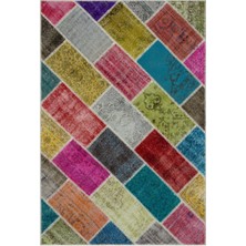 Bespoky 160x230 cm Bej Çok renkli Yama Patchwork Çiçeksi Halı | Salon Yatak Odası Halısı | UNİQUE-33226