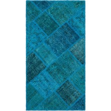 Bespoky 80x150 cm Çok Renkli Turkuaz Yama işi Bohem Geleneksel Halı | Salon Mutfak Halısı | UNİQUE-25065