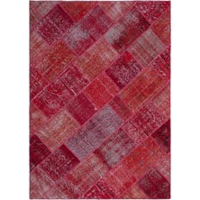 Iskece Kırmızı Eskitme Etnik Modern Desenli Yün Hav Toz Vermez Leke Tutmayan Salon Yolluk Mutfak El Dokuma Halı