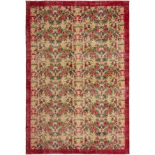 Vintage Sarı Göbekli Yün Modern Desenli Yün Hav Toz Vermez Leke Tutmayan Salon Yolluk Mutfak El Dokuma Halı