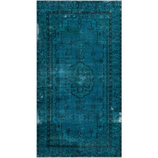 Bespoky 152x283 cm Bej Turkuaz Geleneksel Vintage Medalyon Halı | Salon Yatak Odası Halısı | UNİQUE-23920