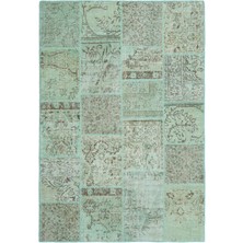 Bespoky 160x231 cm Çok Renkli Açık yeşil Yama Vintage Geleneksel Halı | Salon Yatak Odası Halısı | UNİQUE-20875
